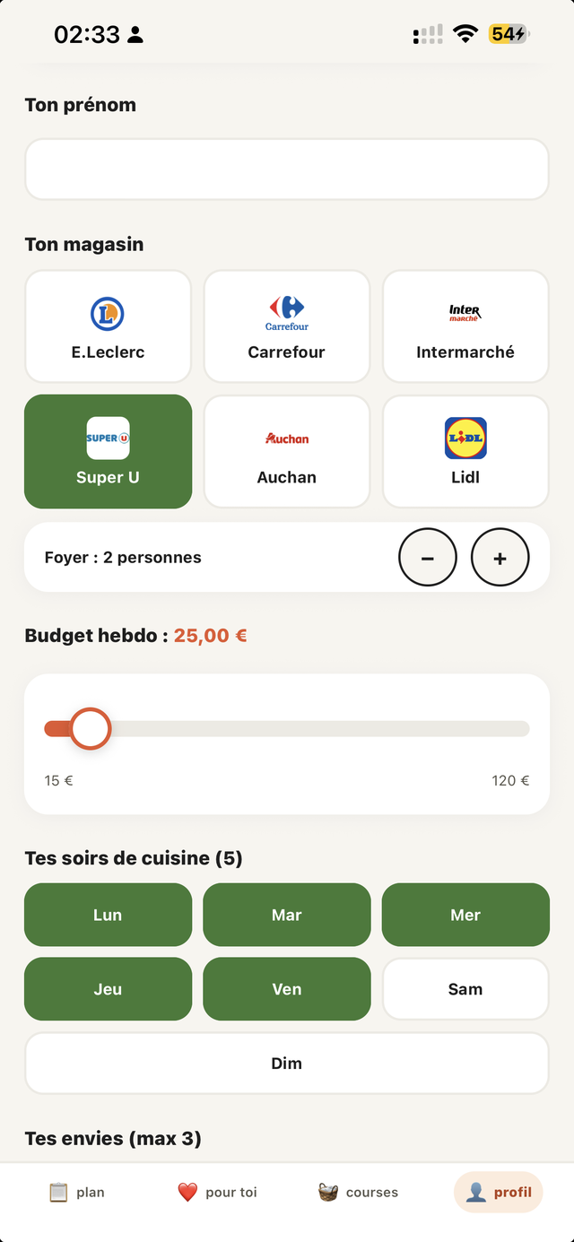 Capture d'écran de l'application Manjo : budget au prix de ton magasin